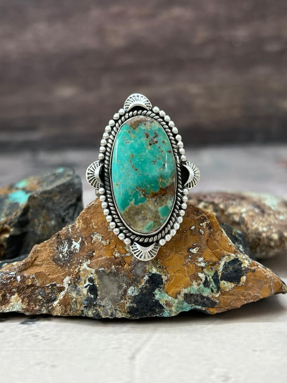 Handmade Sterling Silver Mantis Turquoise Adjustable Ring "Signed Nizhoni"