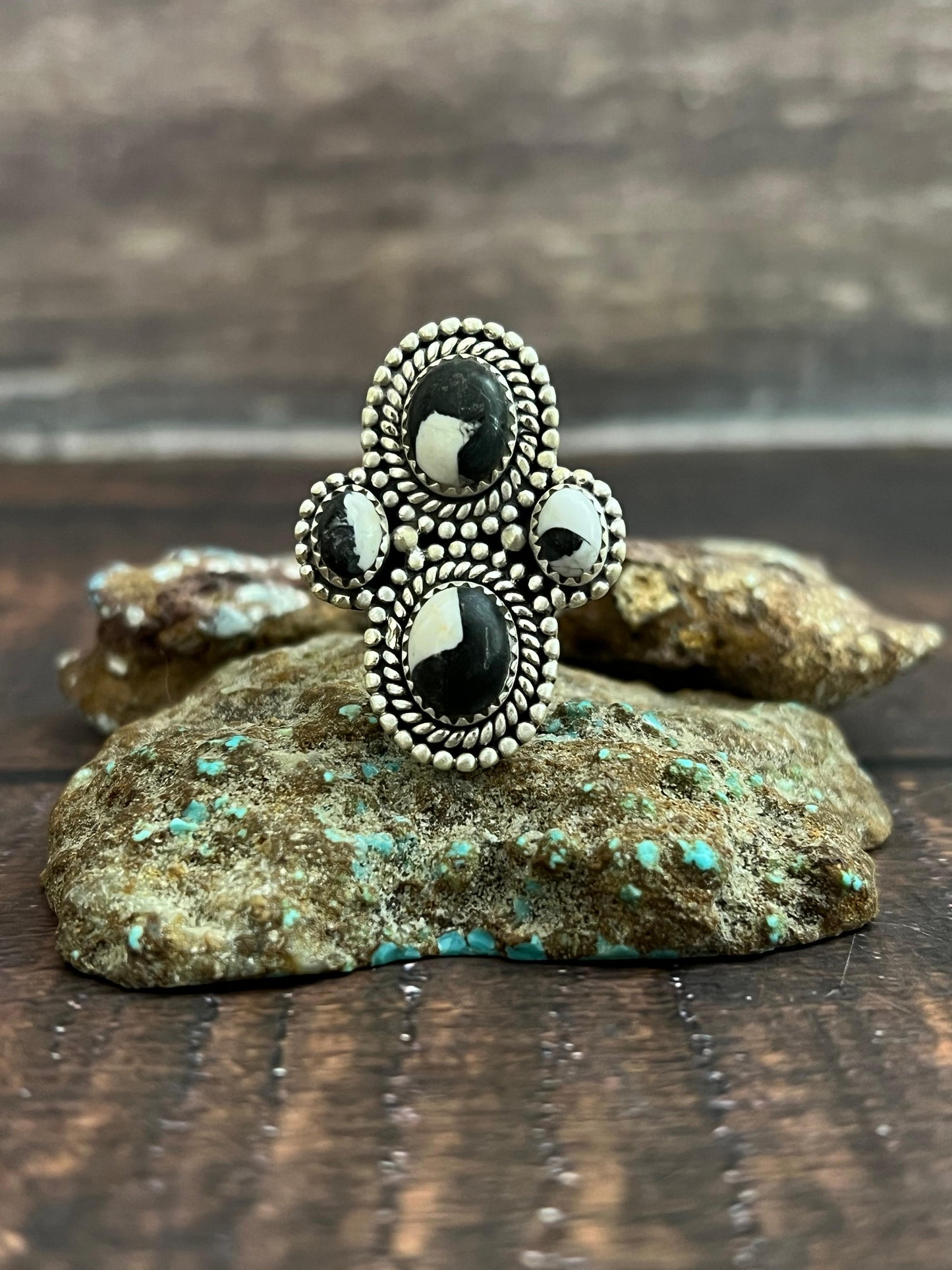Handmade Sterling Silver White Buffalo Adjustable Ring, Signed Nizhoni