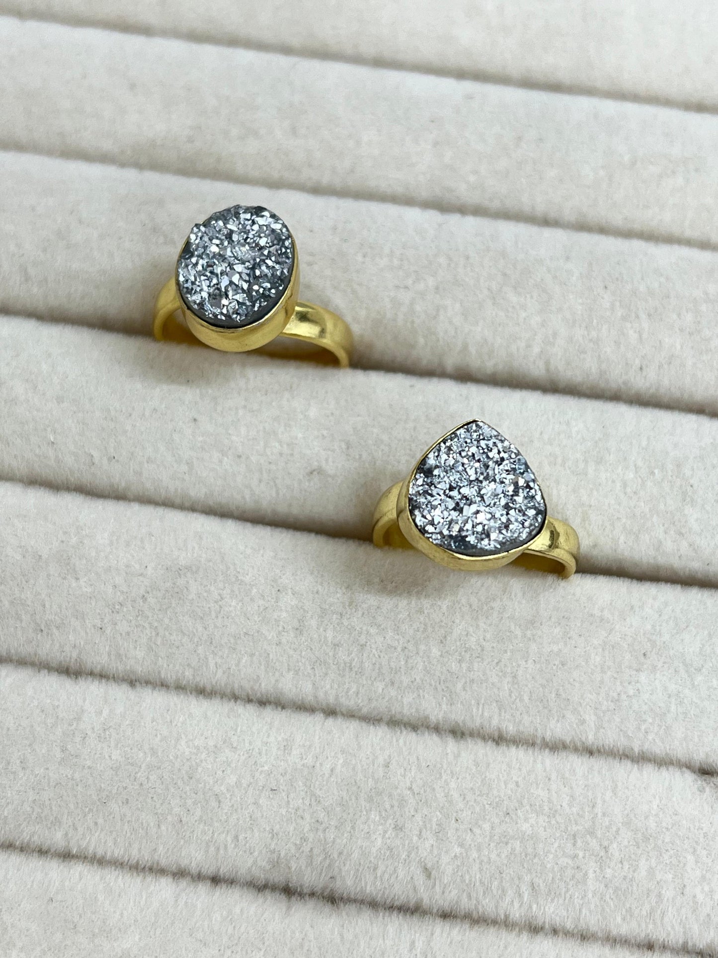 “The Boho Collection” Handmade Natural Silver Druzy Adjustable Ring