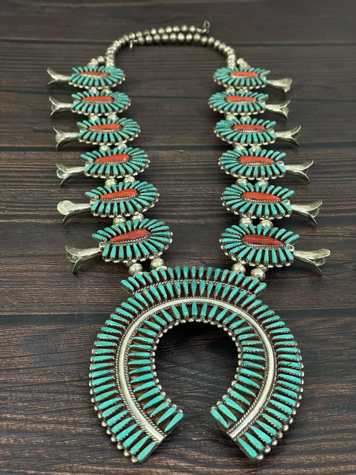 Handmade Nizhoni Sterling Silver Kachina Turquoise Beaded Naja Necklace