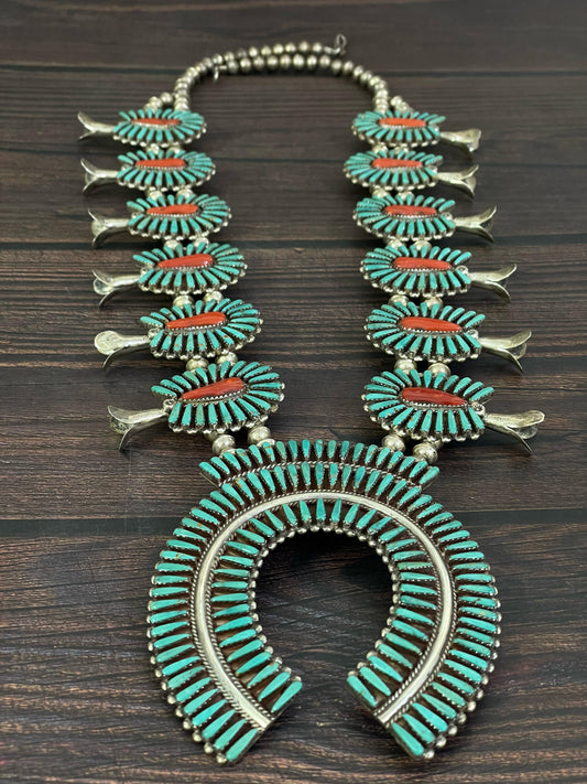 Handmade Nizhoni Sterling Silver Kachina Turquoise Beaded Naja Necklace