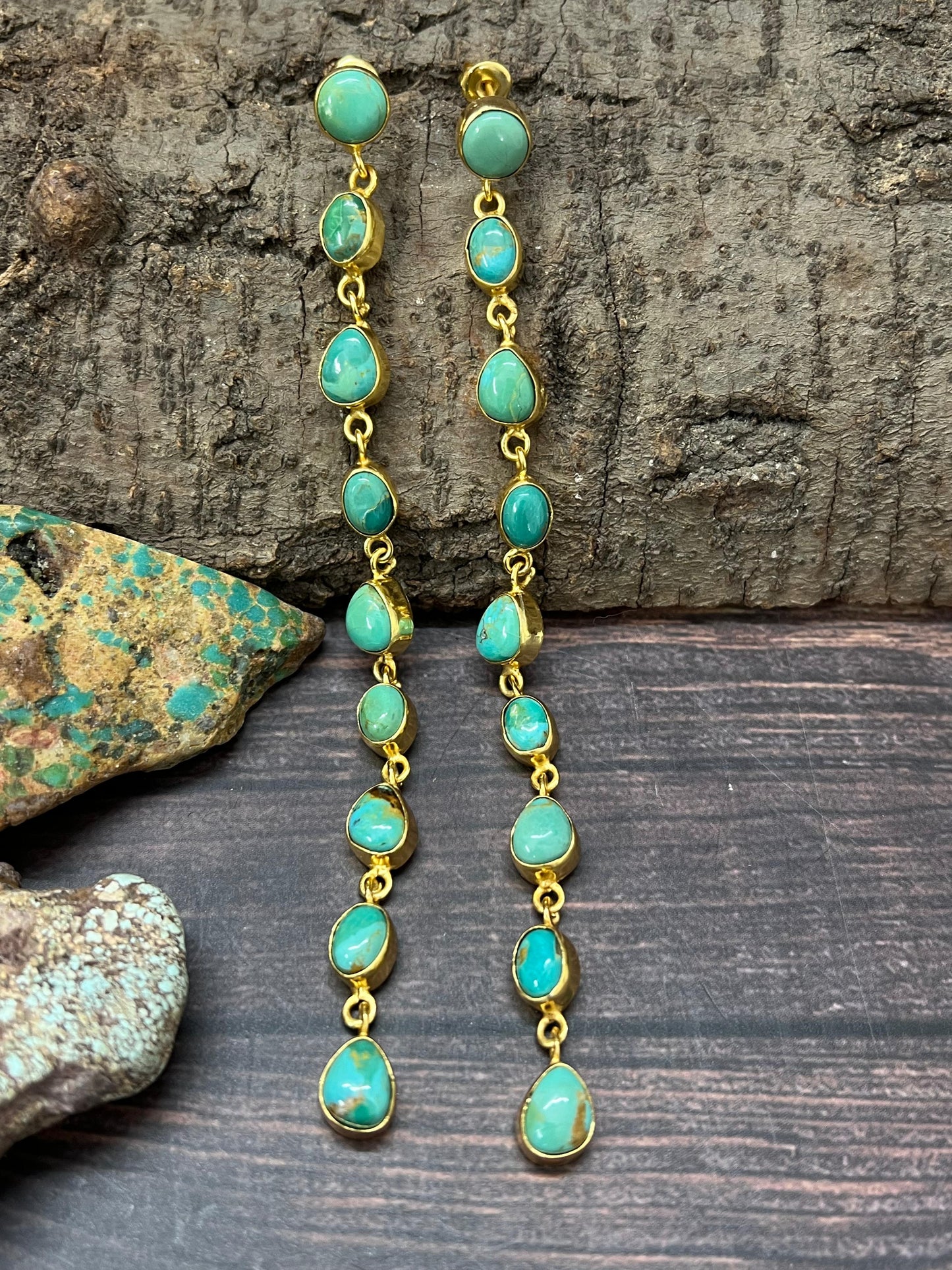 “The Golden Collection” RUNWAY Handmade Natural Kingman Turquoise Post Dangle Earrings