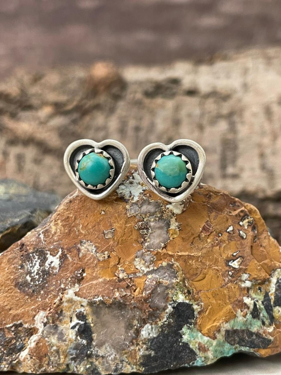 "Heart Collection" Handmade Sterling Silver Kingman Turquoise Adjustable Ring "Signed Nizhoni"