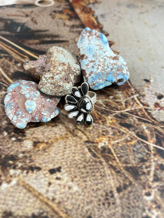 Handmade Sterling Silver White Buffalo Adjustable Ring, Signed Nizhoni