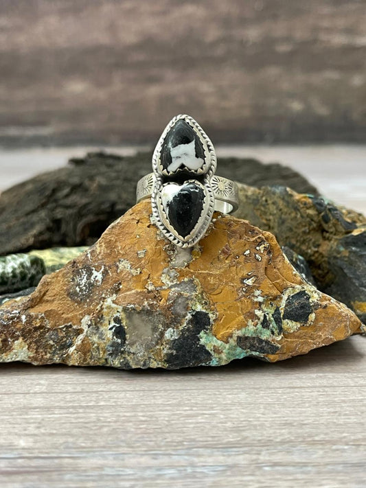 Handmade Sterling Silver White Buffalo Adjustable Ring "Signed Nizhoni"