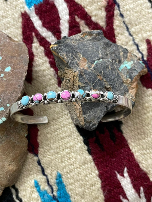 Handmade Sterling Silver Cotton Candy Cuff Bracelet "Signed Nizhoni"