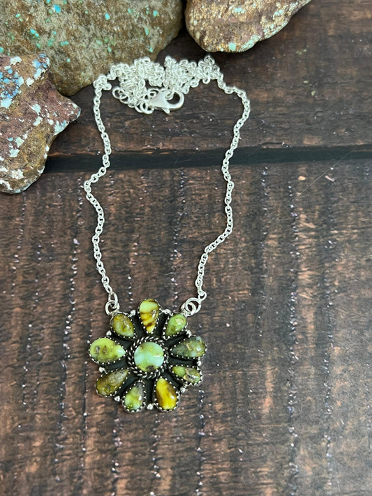 Handmade Sterling Silver Palomino Turquoise Necklace with Signed Nizhoni