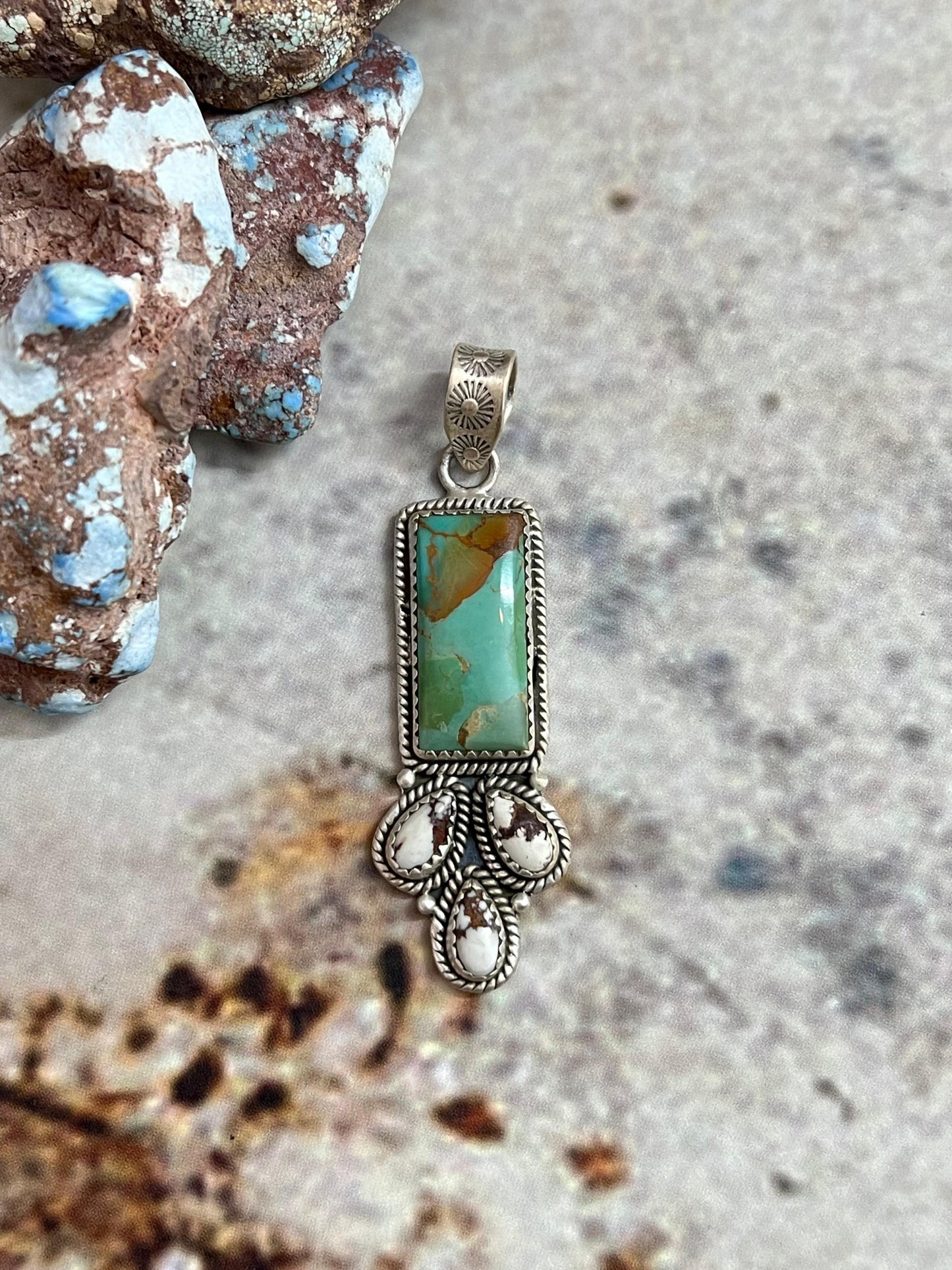 Handmade Sterling Silver Kingman Turquoise & Wild Horse Pendant with Signed Nizhoni