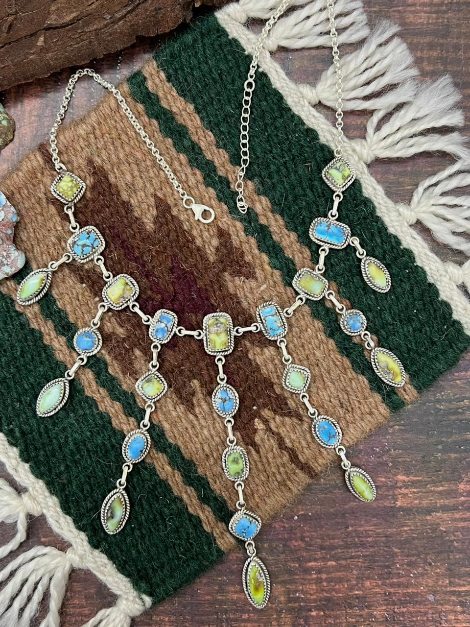 Handmade Sterling Silver Palomino with Golden Hills Turquoise Necklace "Signed Nizhoni"