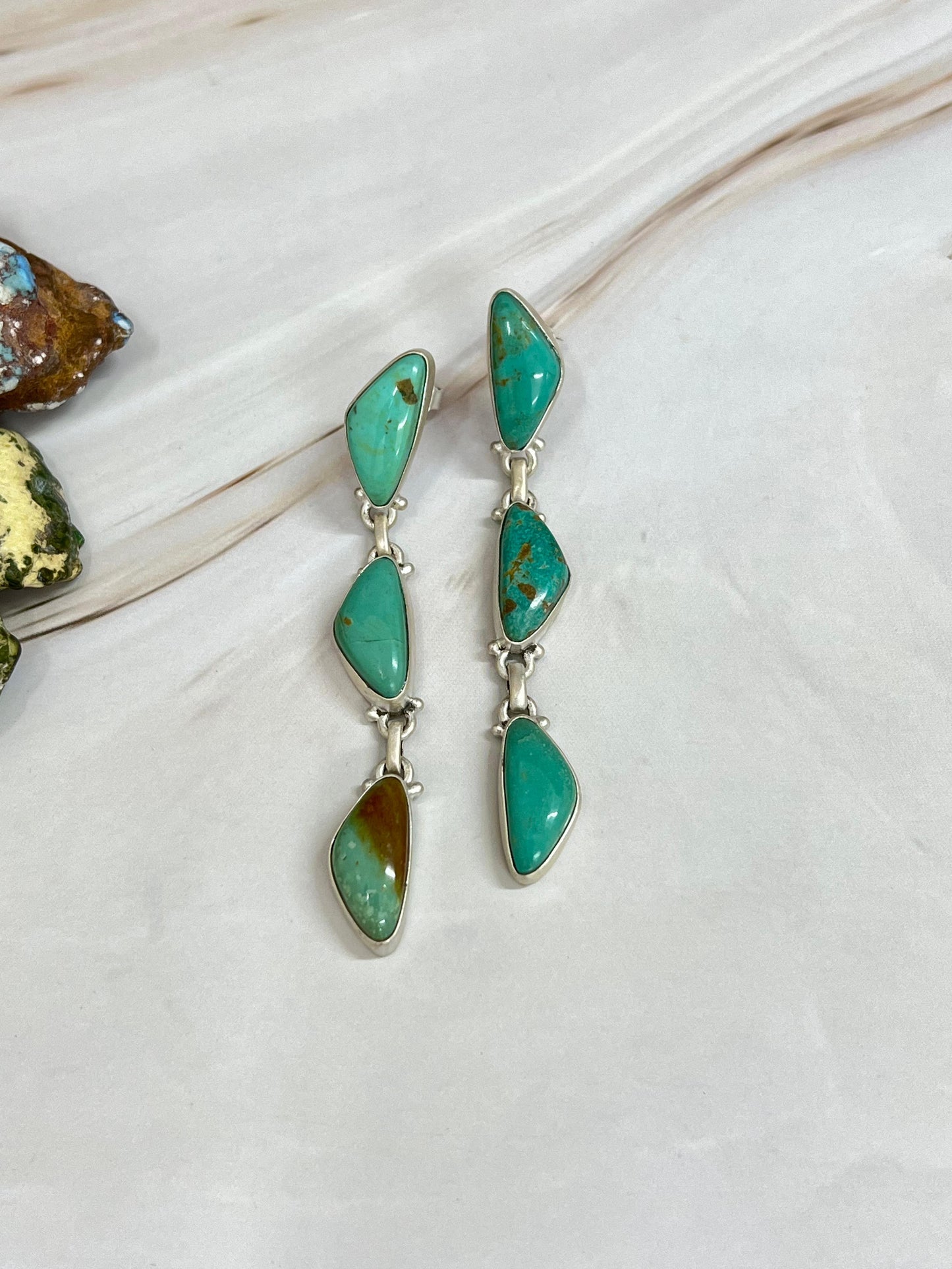Handmade Sterling Silver Royston Turquoise Dangle Earrings with Signed Nizhoni (7)