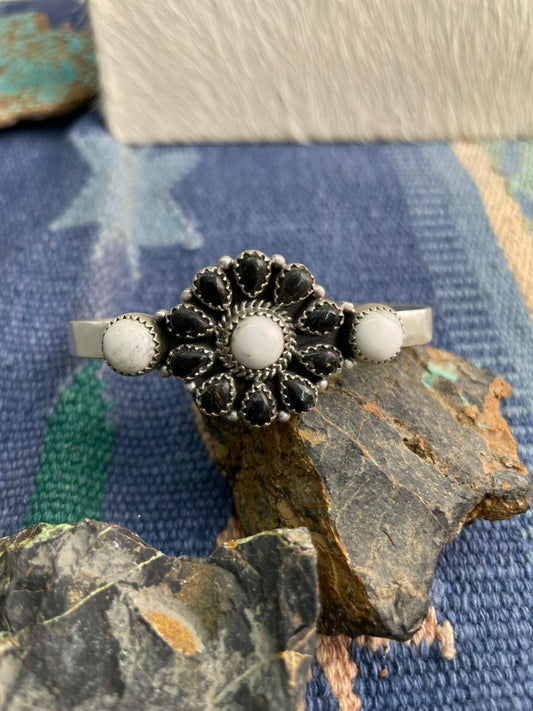 Handmade Sterling Silver White Buffalo Cuff Bracelet "Signed Nizhoni"