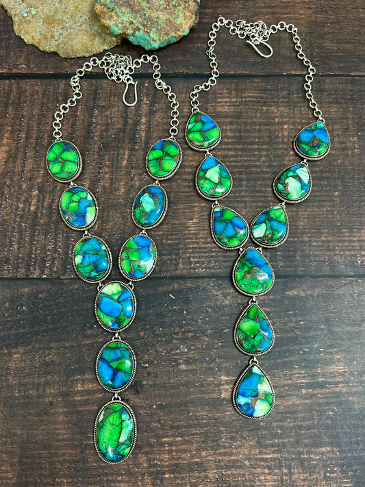 Handmade Sterling Silver Peacock Dahlia Necklace with Signed Nizhoni