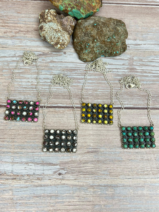 Handmade Sterling Silver Multi Stone Necklace with Signed Nizhoni