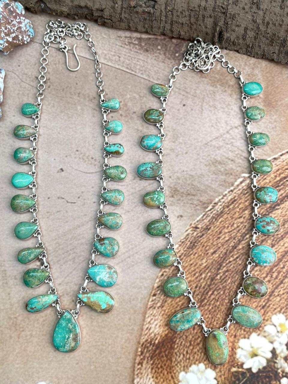 Handmade Sterling Silver Mantis Turquoise Necklace with Signed Nizhoni