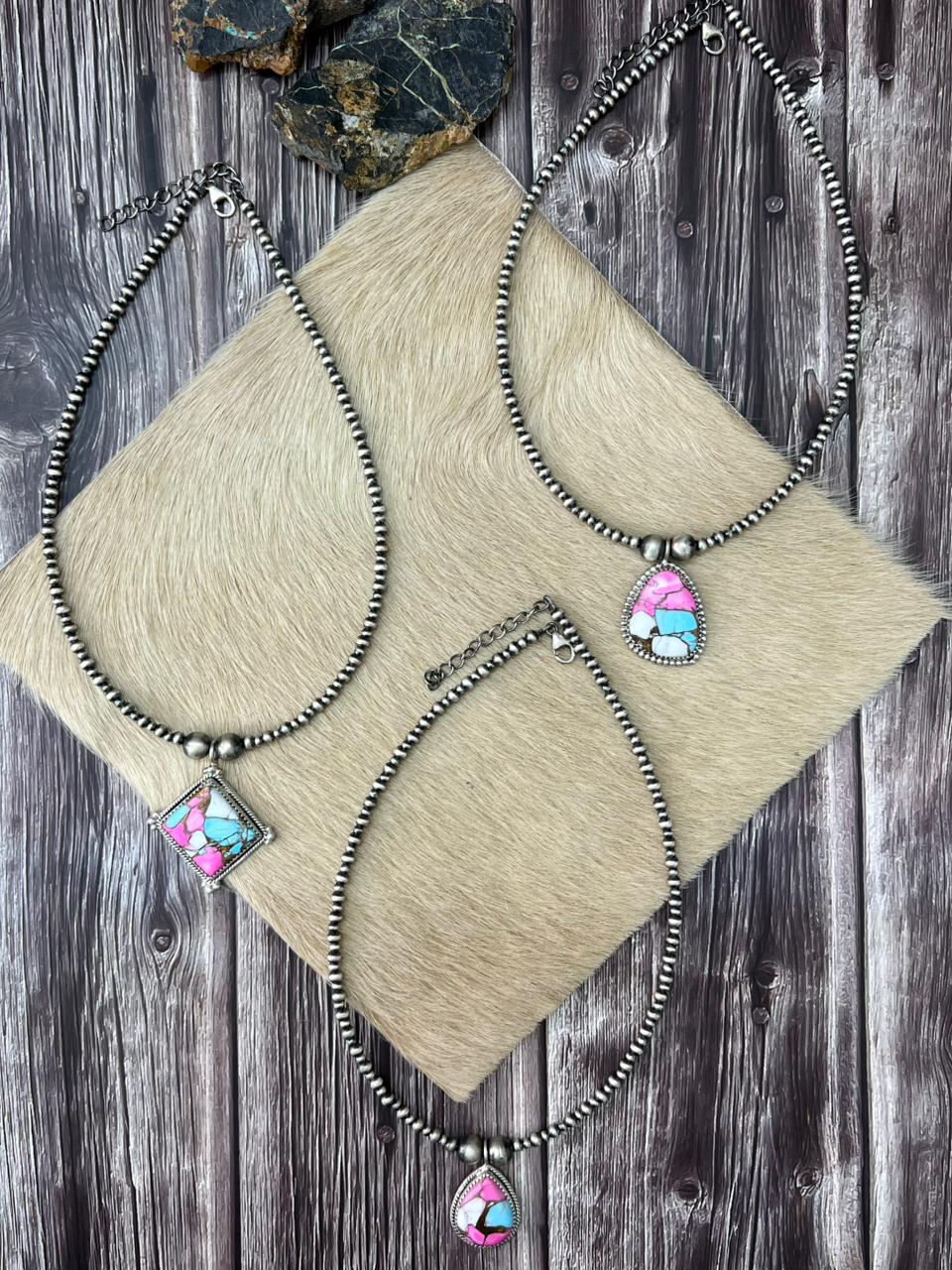 Handmade Sterling Silver Cotton Candy Beaded Necklace "Signed Nizhoni"