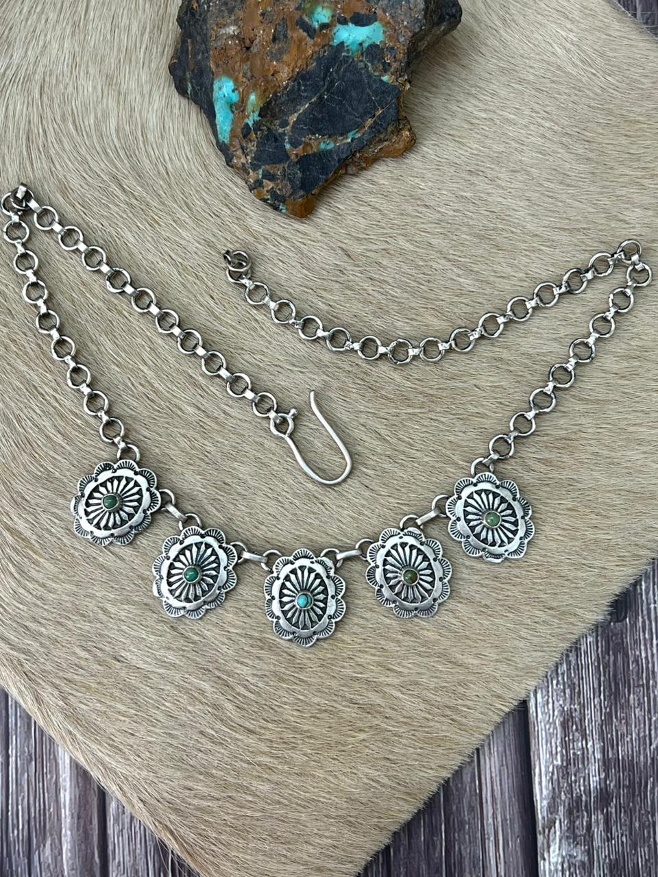 Handmade Sterling Silver Kingman Turquoise Choker Necklace "Signed Nizhoni"