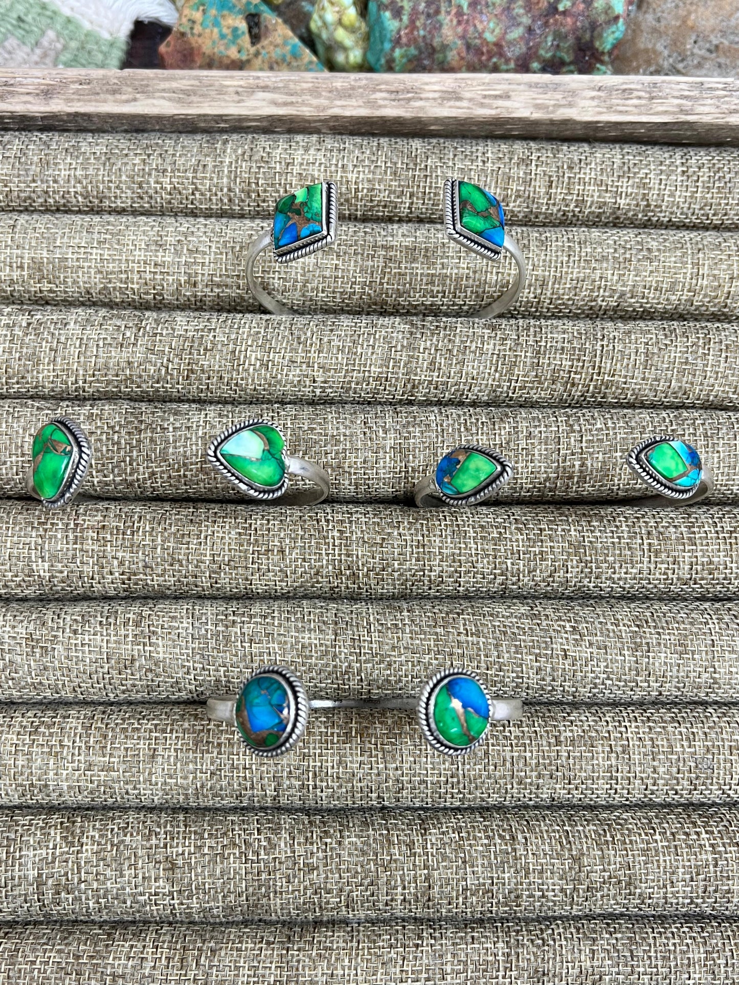 Handmade Sterling Silver Peacock Dahlia Cuff Bracelet with Signed Nizhoni