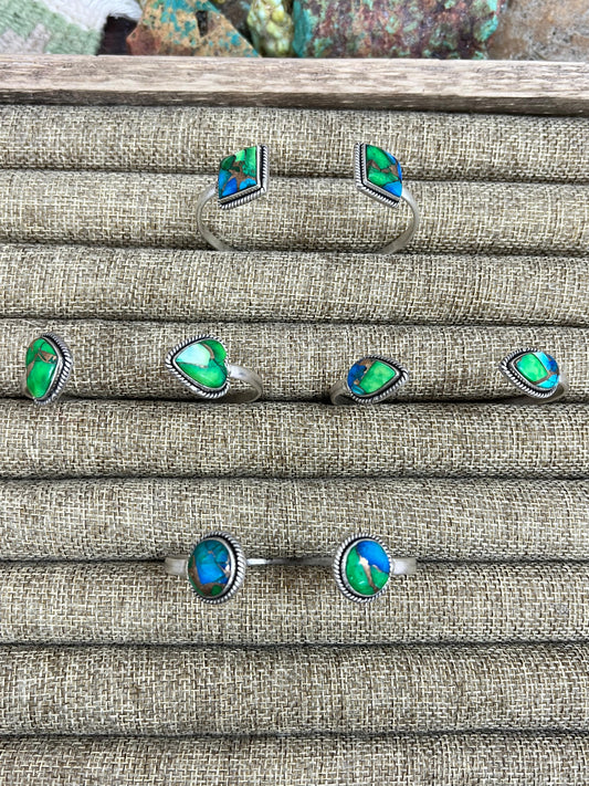 Handmade Sterling Silver Peacock Dahlia Cuff Bracelet with Signed Nizhoni