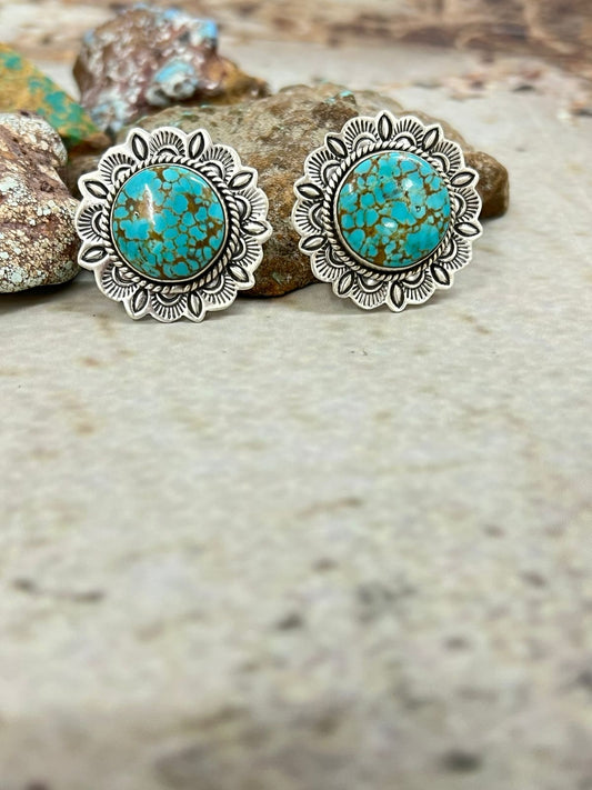 Handmade Sterling Silver Number 8 Turquoise Post Studs with Signed Nizhoni