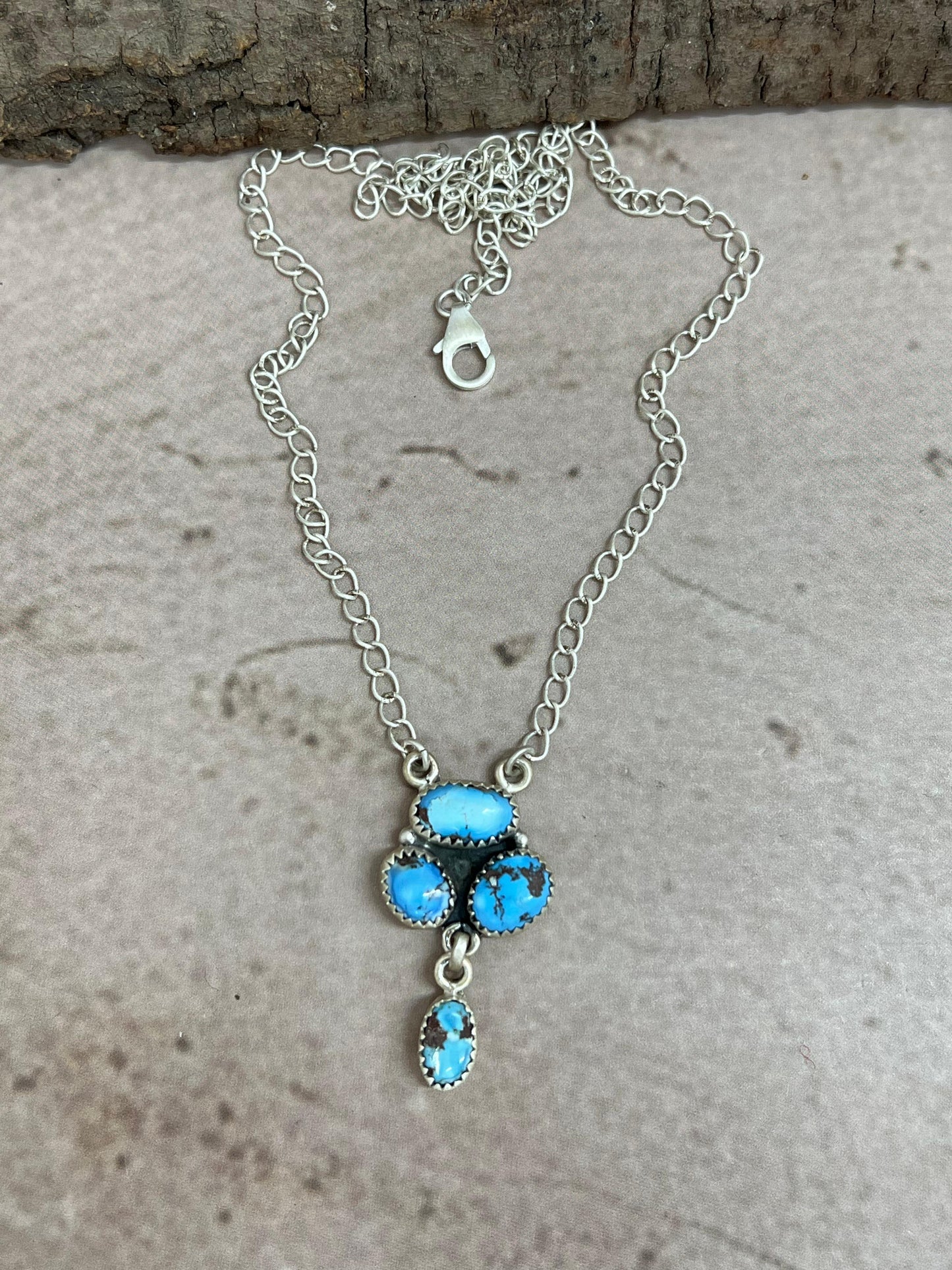 Handmade Sterling Silver Golden Hills Turquoise Necklace with Signed Nizhoni