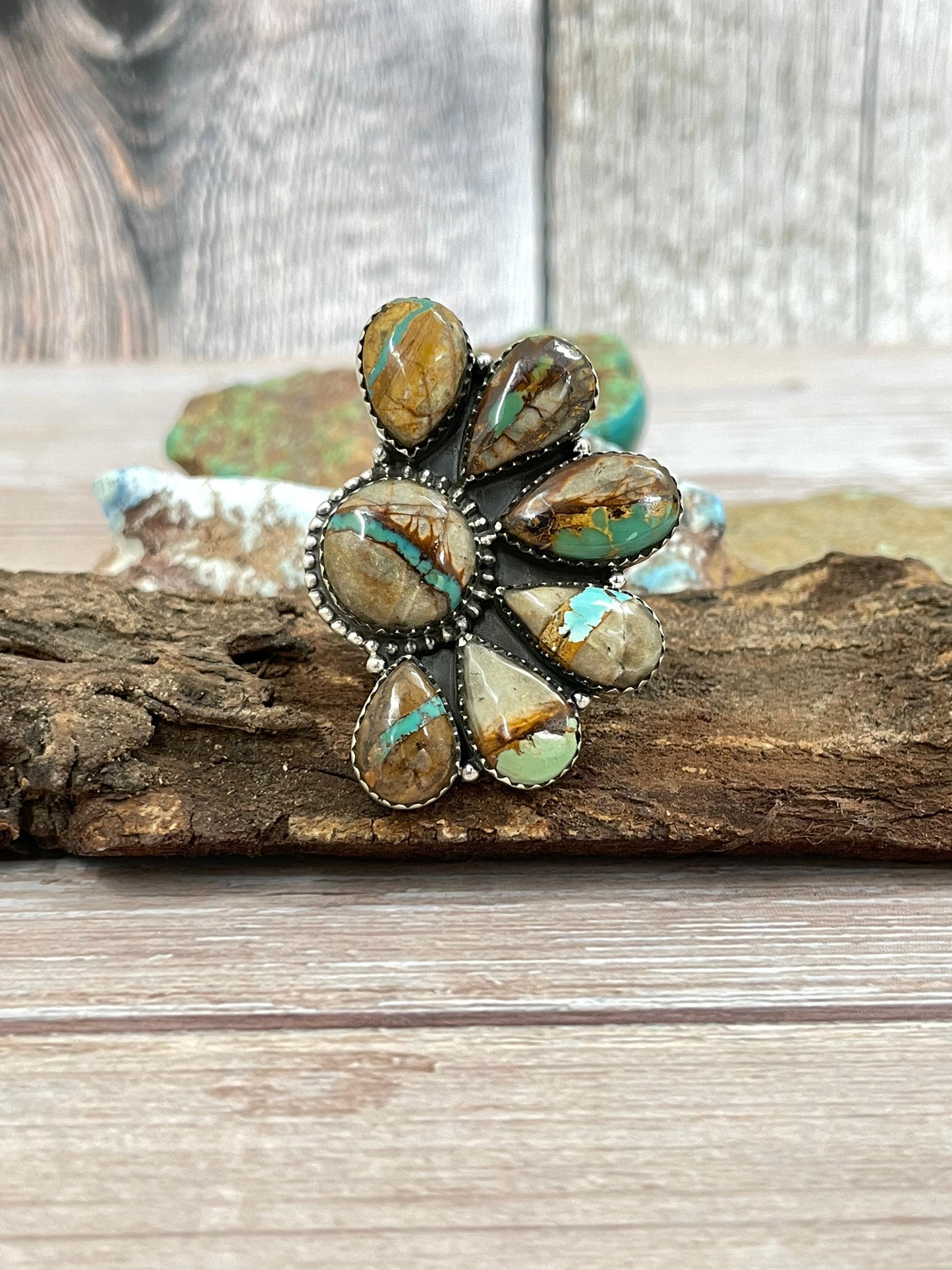 Handmade Sterling Silver Ribbon Royston Adjustable Ring with Signed Nizhoni