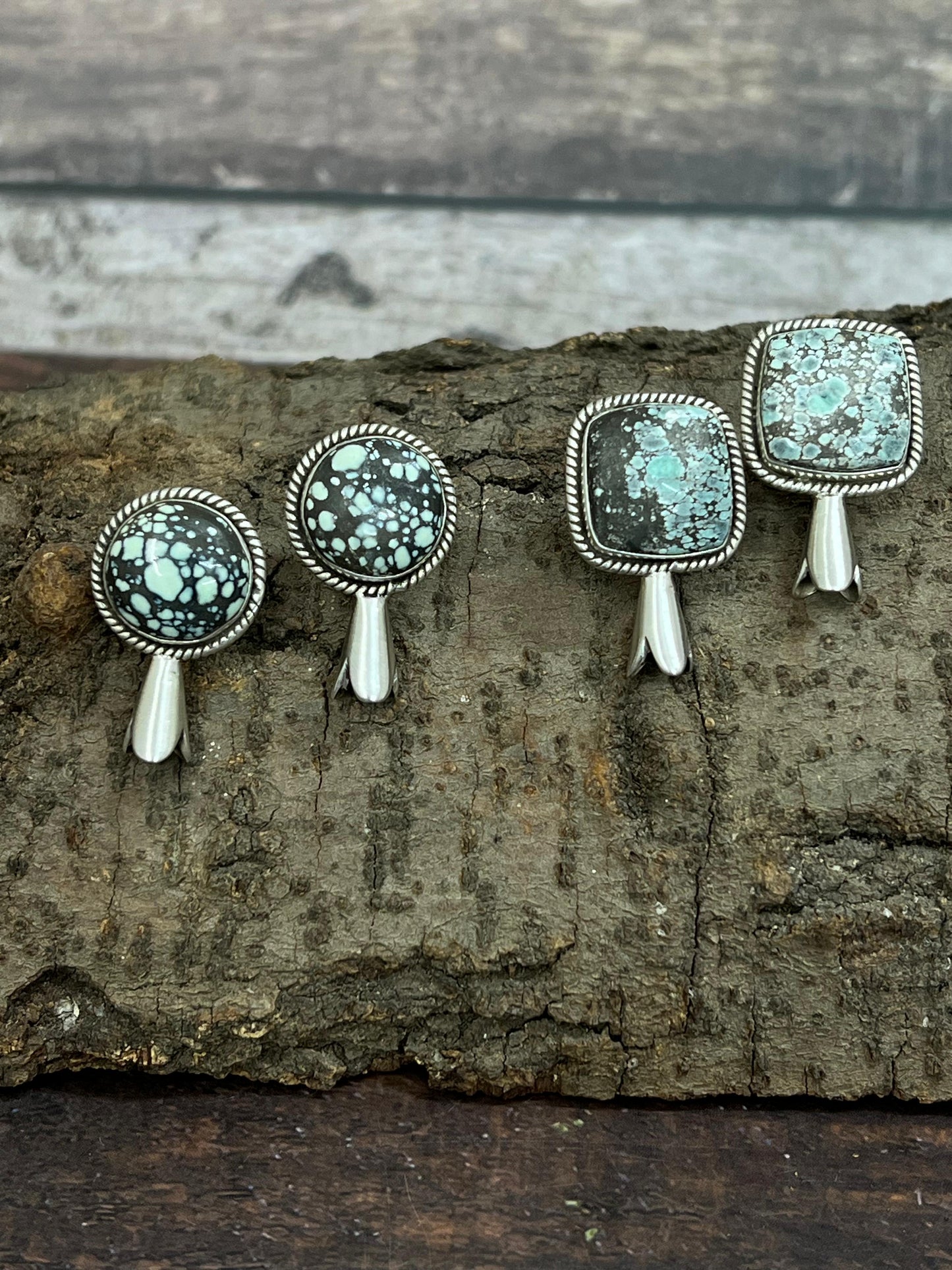 Handmade Sterling Silver Starfox Variscite Blossom Earrings Signed Nizhoni