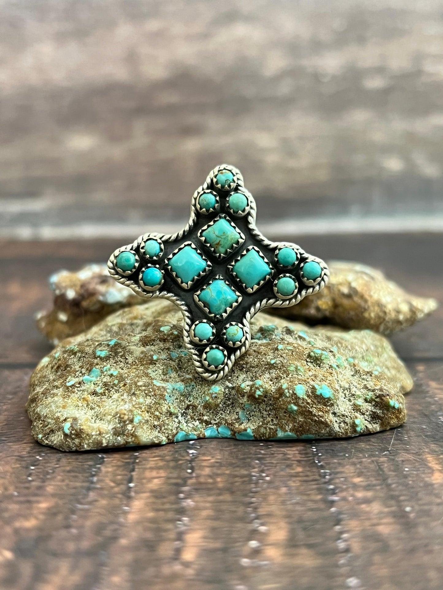 Handmade Sterling Silver Kingman Turquoise Adjustable Ring, Signed Nizhoni
