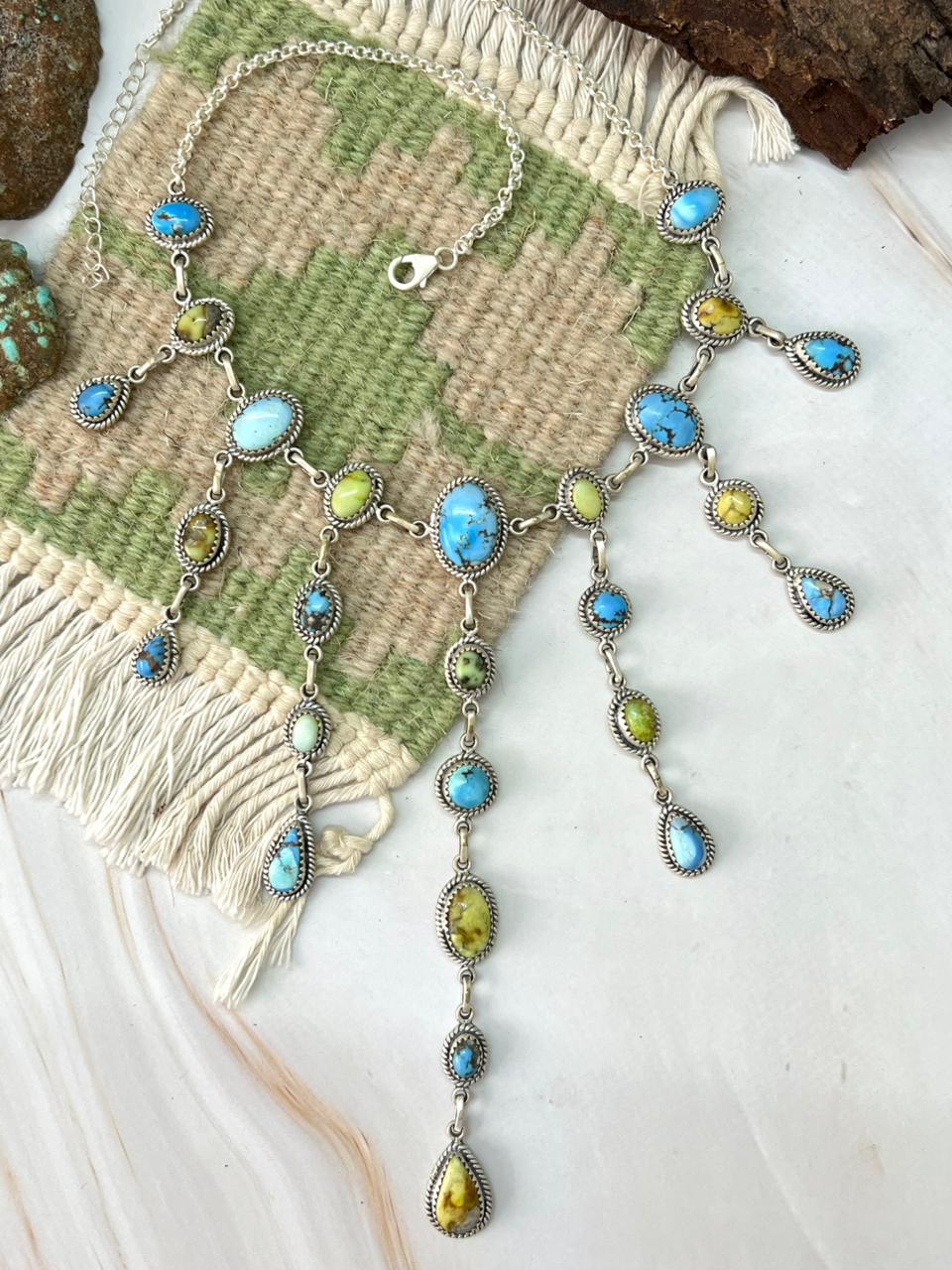Handmade Sterling Silver Palomino with Golden Hills Turquoise Necklace "Signed Nizhoni"