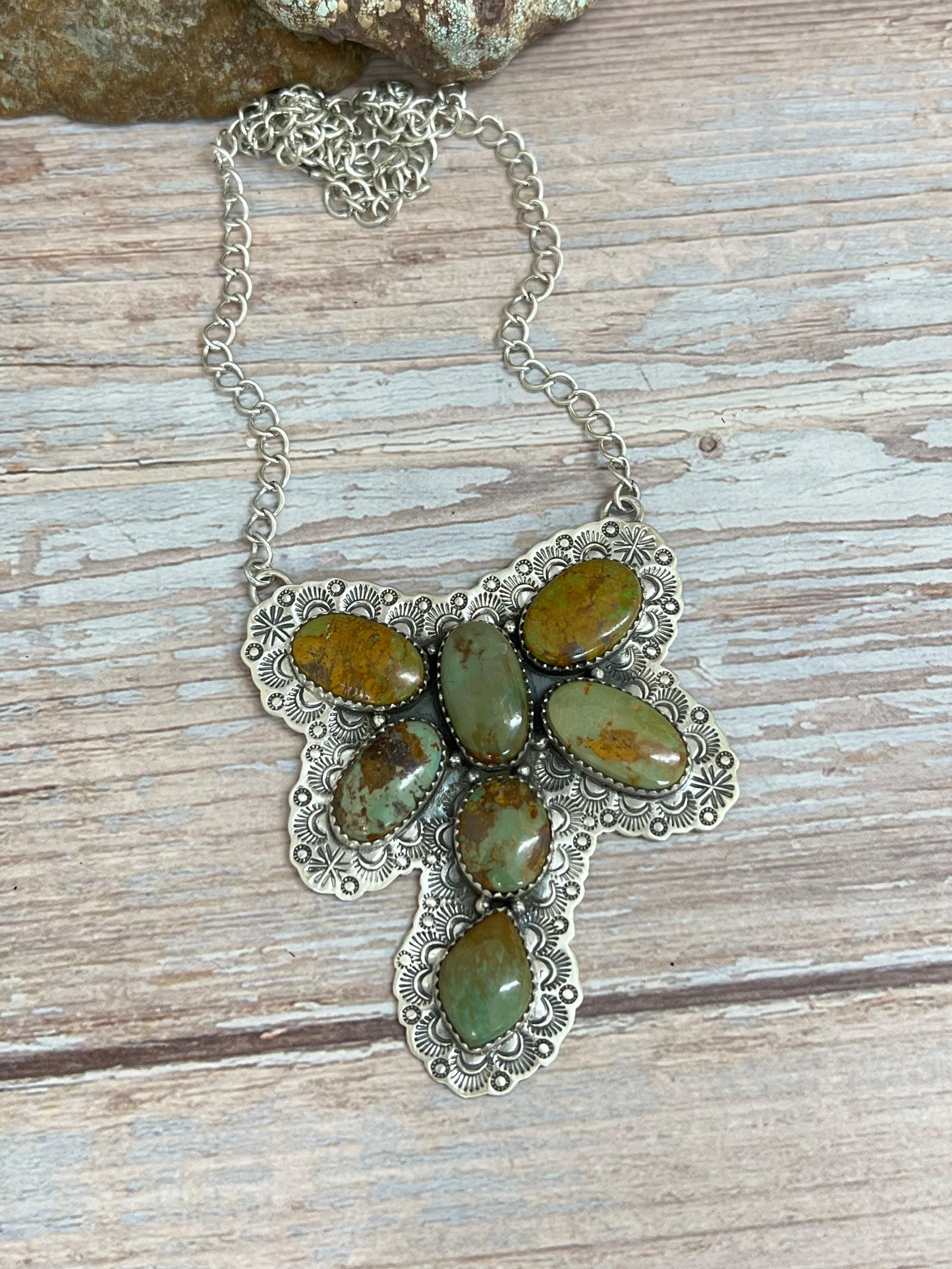Handmade Sterling Silver Old Stock Royston Turquoise Butterfly Necklace Signed Nizhoni