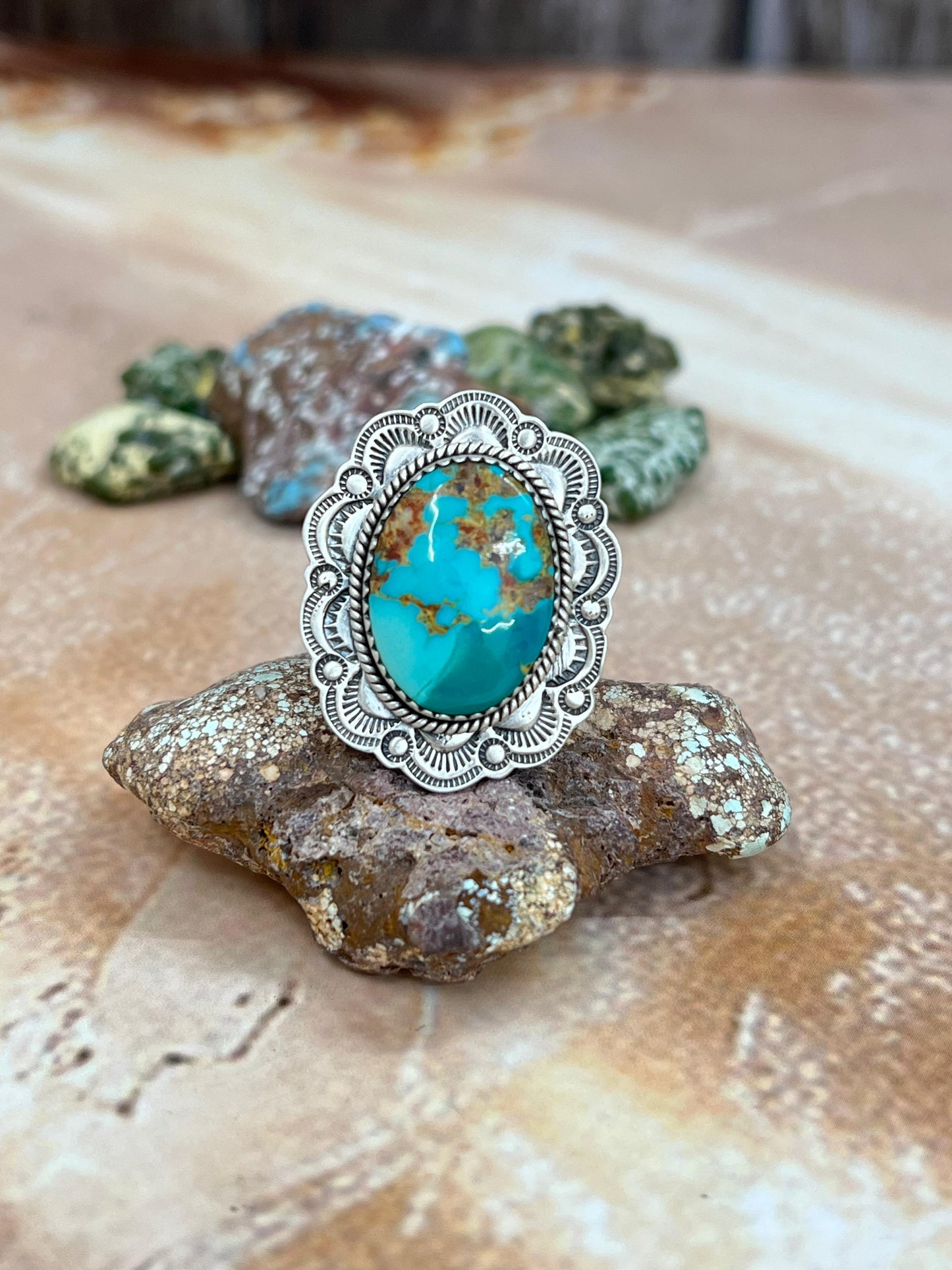 Handmade Sterling Silver Hardy Pit Adjustable Ring with Signed Nizhoni