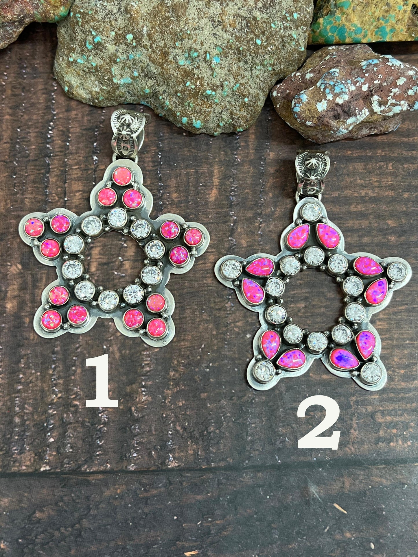 Handmade Sterling Silver Hot Pink with CZ Star Pendant, Signed Nizhoni