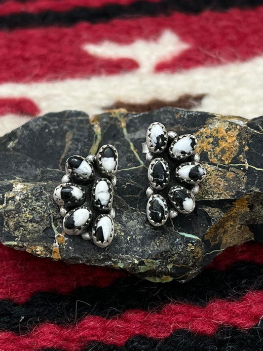 Handmade Sterling Silver White Buffalo Studs Earrings "Signed Nizhoni"