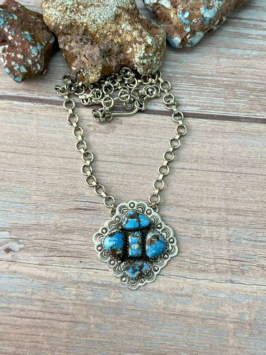 Handmade Sterling Silver Golden Hills Turquoise Necklace "Signed Nizhoni"
