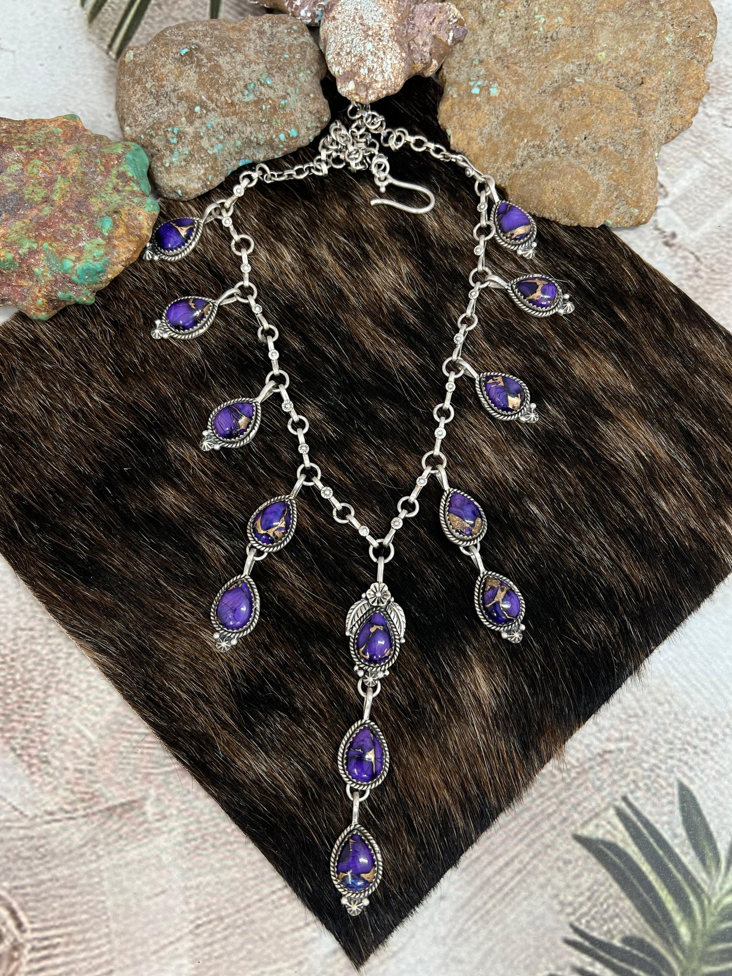 Handmade Sterling Silver Grape Dahlia Necklace with Signed Nizhoni