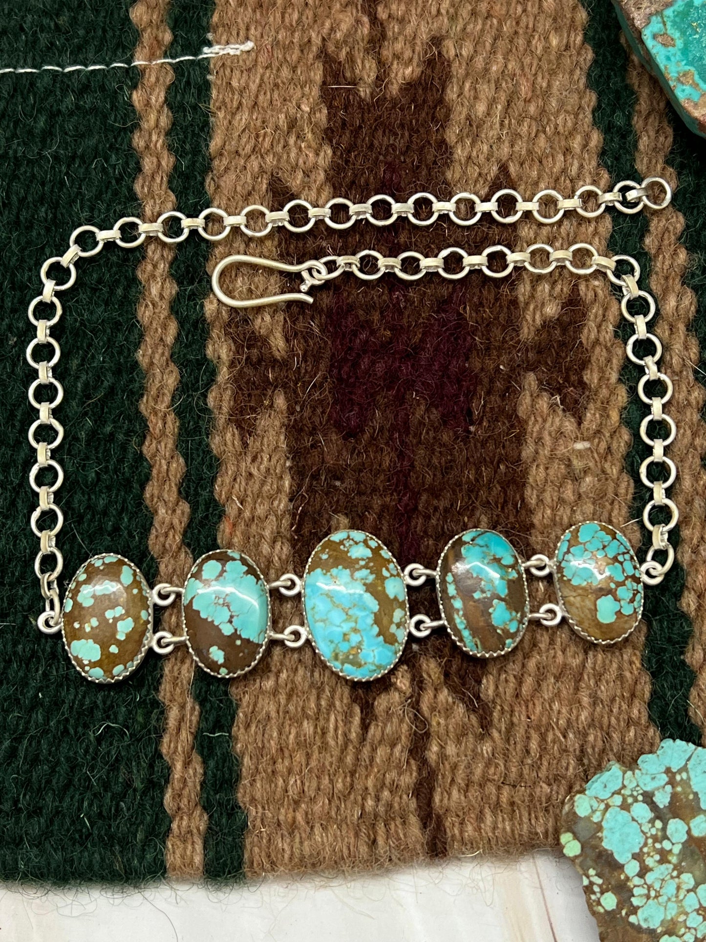 Handmade Sterling Silver Number 8 Turquoise Choker Necklace with Signed Nizhoni