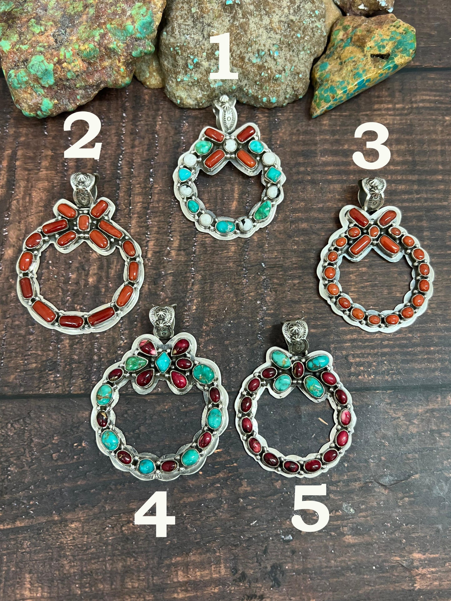 Handmade Sterling Silver Multi Stones Pendant, Signed Nizhoni