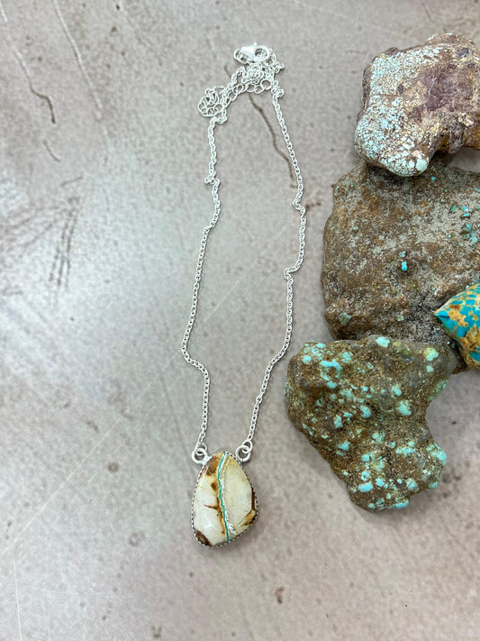 Handmade Sterling Silver Ribbon Royston Necklace with Signed Nizhoni