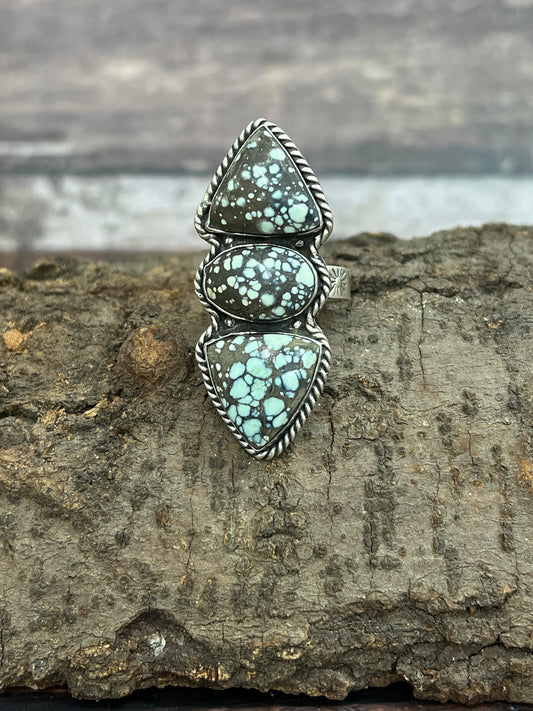 Handmade Sterling Silver Starfox Variscite Adjustable Ring Signed Nizhoni
