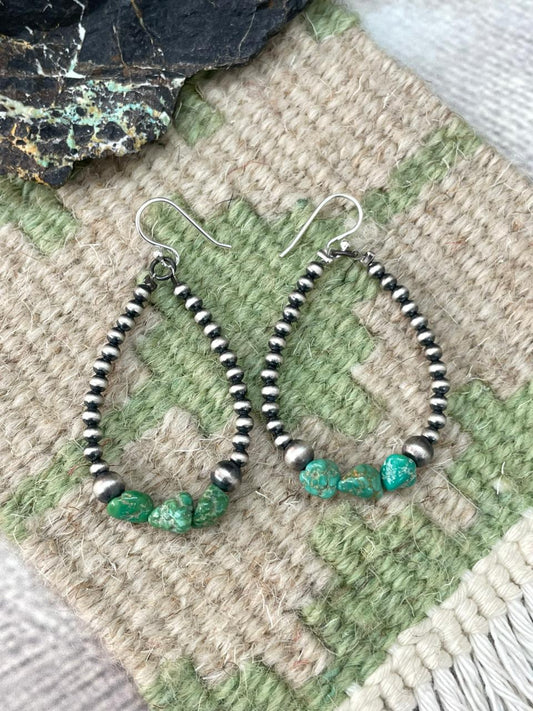 Handmade Sterling Silver Beaded Emerald Valley Hook Hoop Earrings