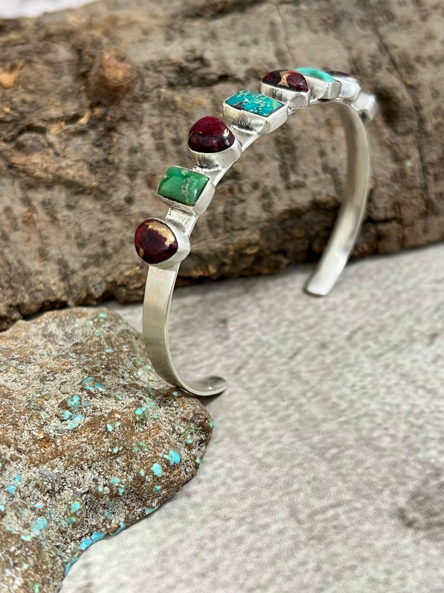 Handmade Sterling Silver Dahlia Rose with South Hill Turquoise Bracelet, Signed Nizhoni (2)