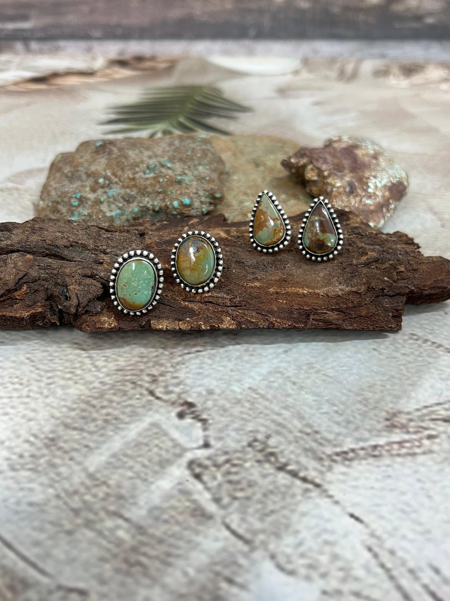 Handmade Sterling Silver Old Stock Royston Turquoise Post Studs with Signed Nizhoni
