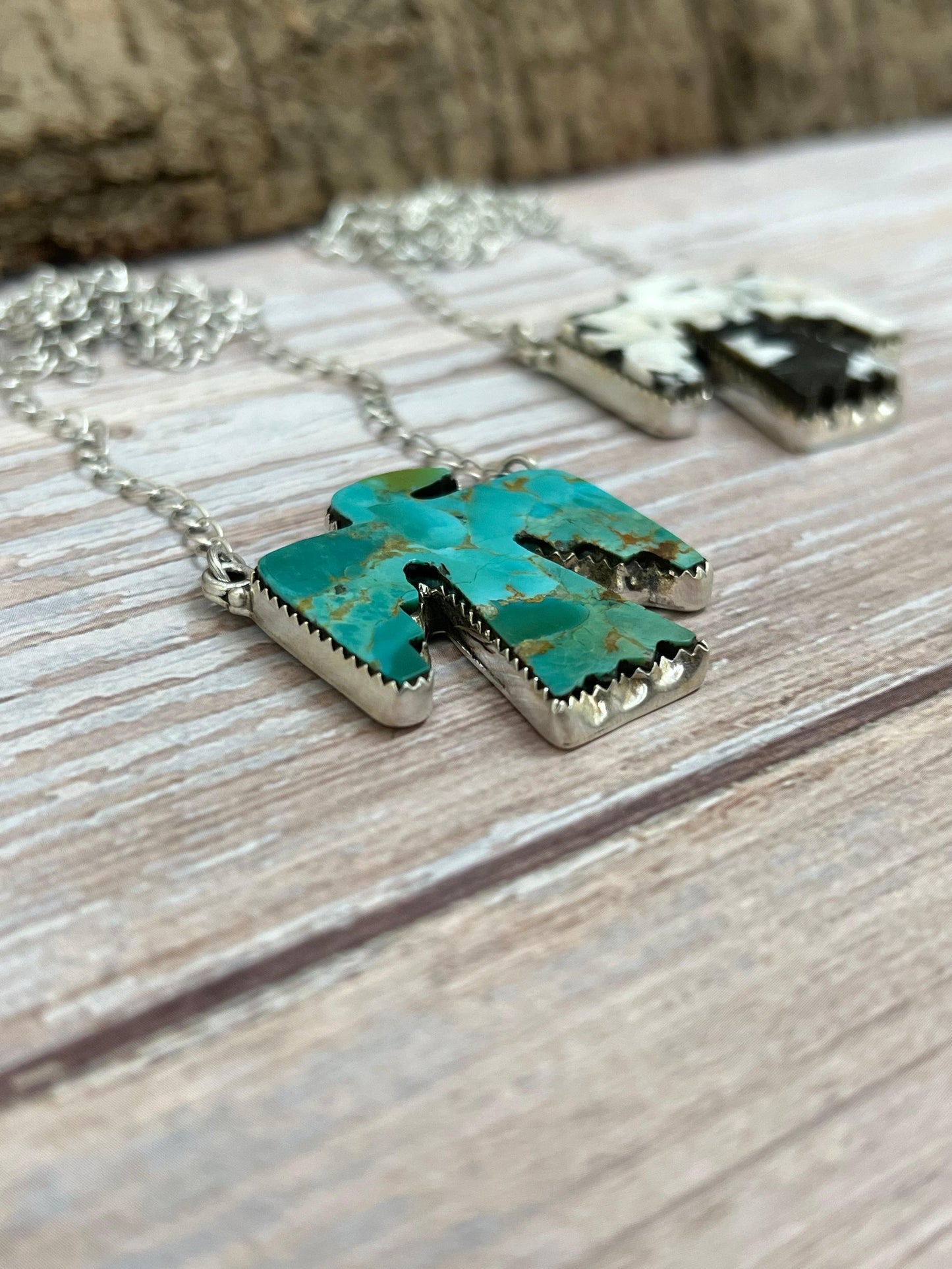 Handmade Sterling Silver White Buffalo, Kingman Turquoise Thunder Bird Necklace, Signed Nizhoni (2)
