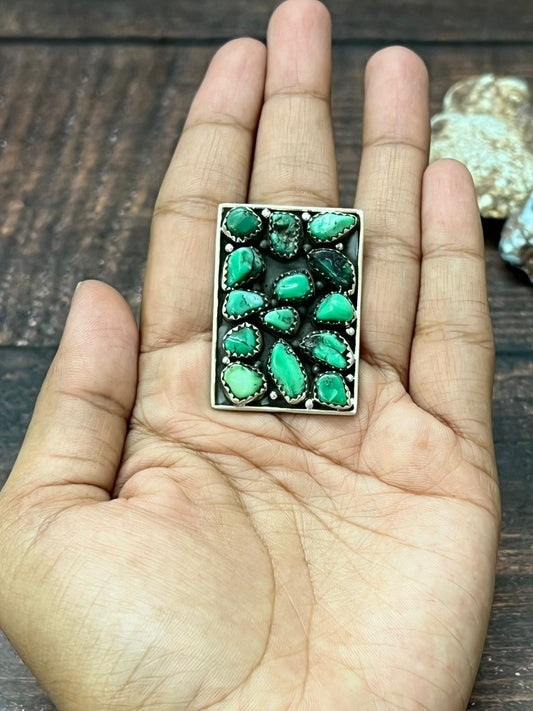 Handmade Sterling Silver Emerald Rose Adjustable Ring with Signed Nizhoni
