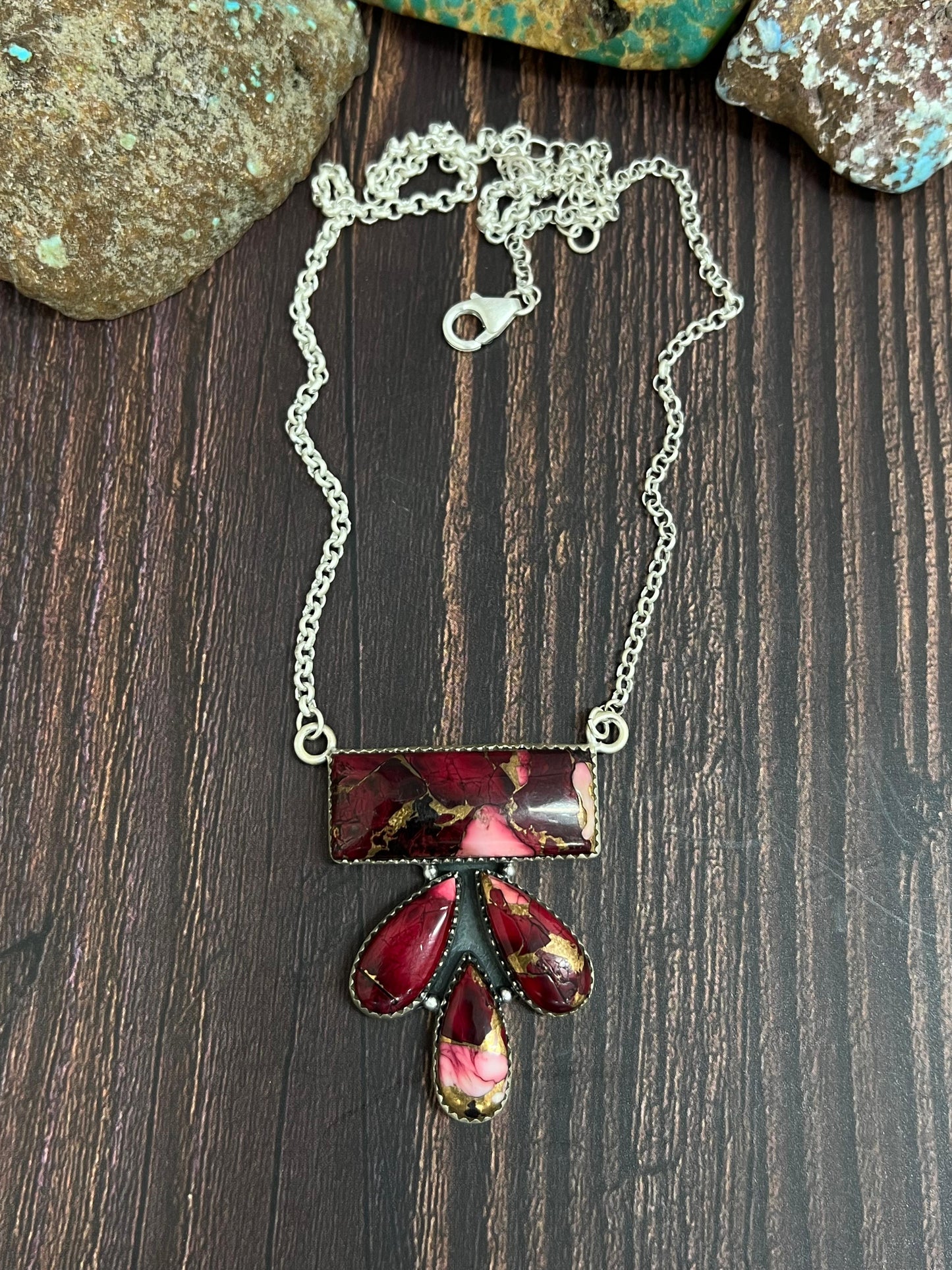 Handmade Sterling Silver Dahlia Rose Necklace with Signed Nizhoni