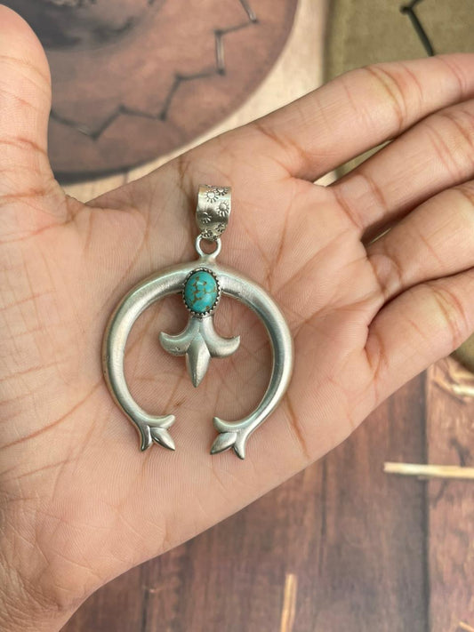Handmade Sterling Silver Kingman Turquoise Naja Pendant "Signed Nizhoni"