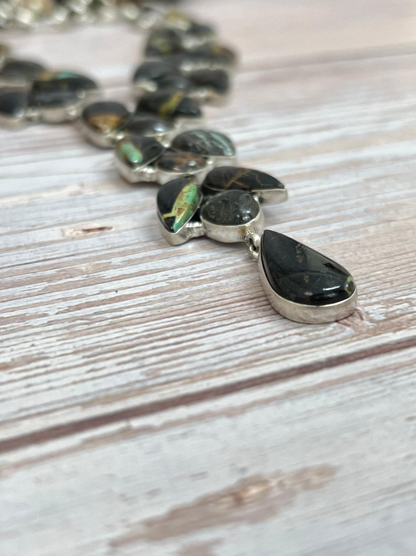 Handmade Sterling Silver Black Jack Necklace with Signed Nizhoni