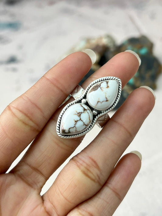 Handmade Sterling Silver Wildhorse Magnesite Adjustable Ring "Signed Nizhoni"
