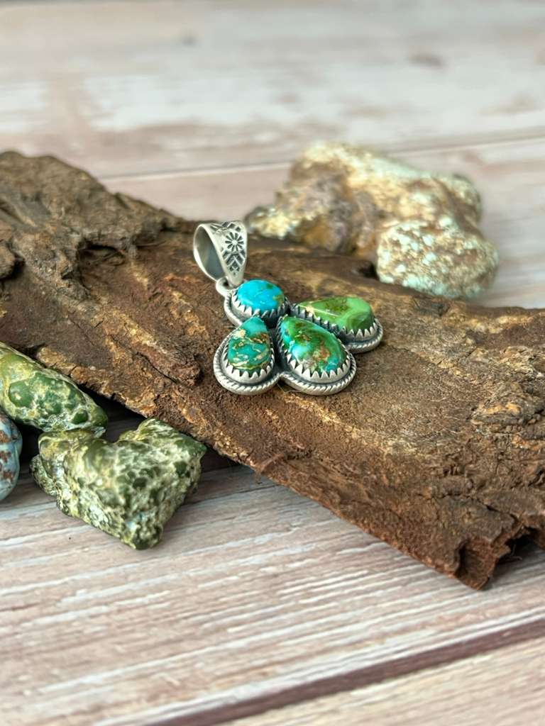 Handmade Sterling Silver Sonoran Mountain Turquoise Pendant with Signed Nizhoni