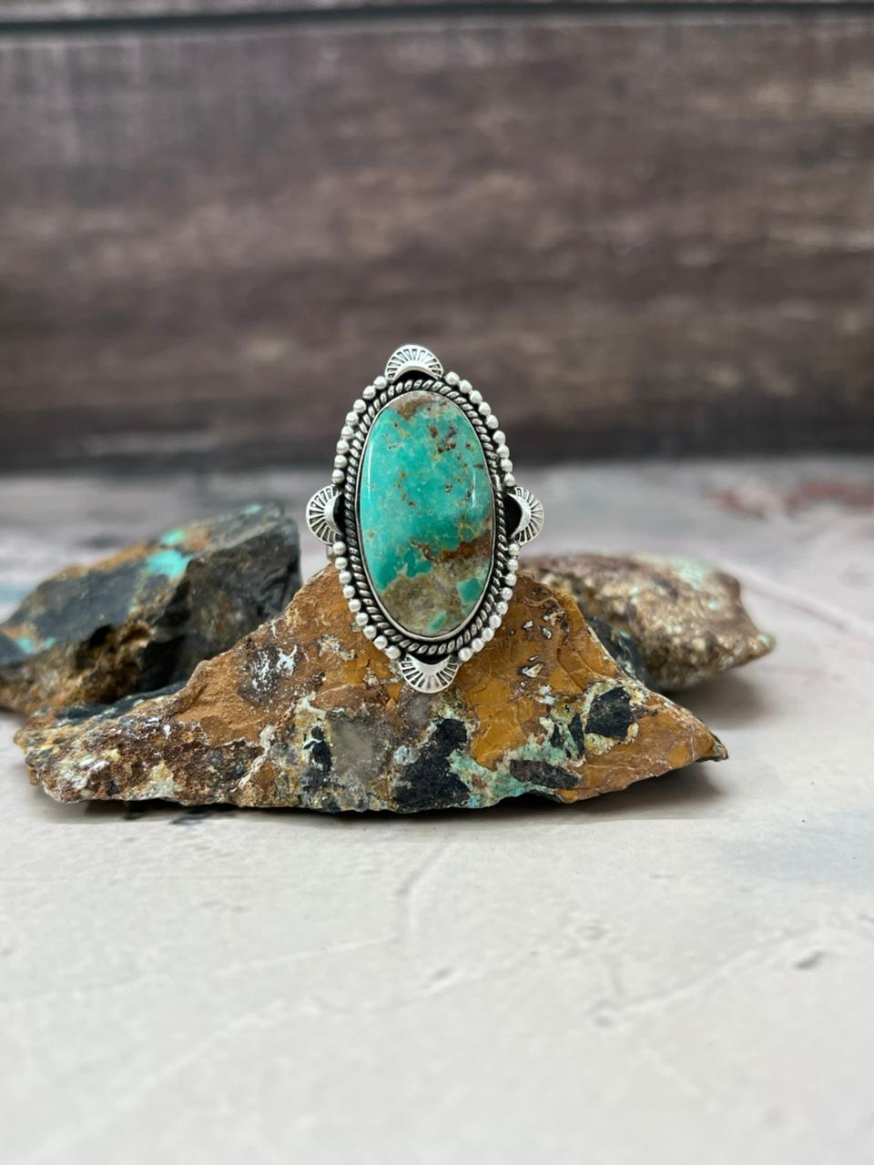 Handmade Sterling Silver Mantis Turquoise Adjustable Ring "Signed Nizhoni"