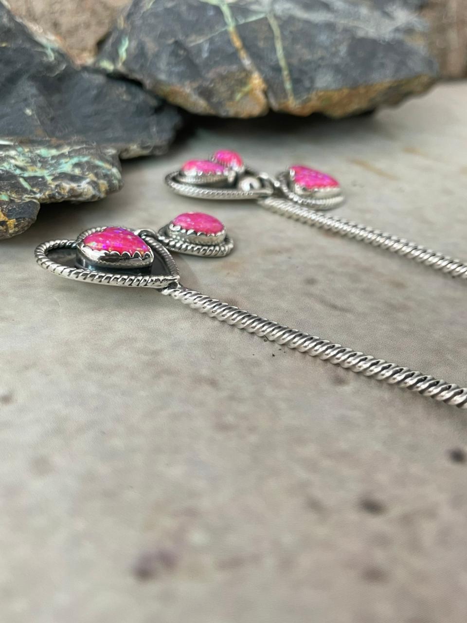 "Heart Collection" Handmade Sterling Silver Hot Pink Hair Pin "Signed Nizhoni"